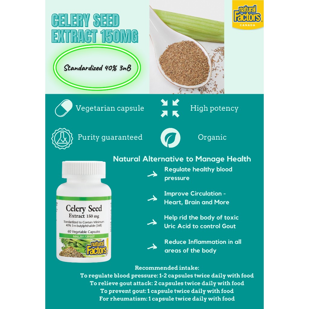 Natural Factors Celery Seed Extract 150mg 60 capsules Cambert Malaysia
